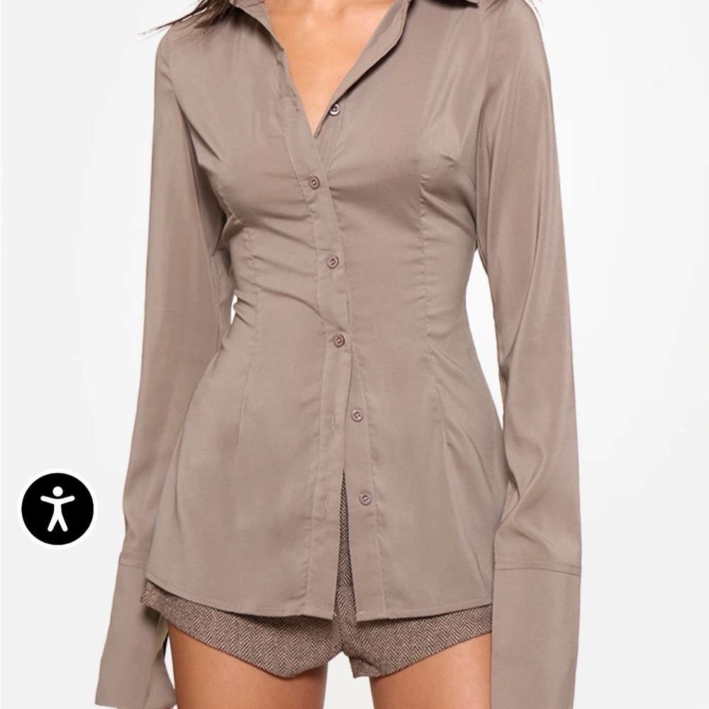 PrettyLittleThing chiffon Brown Button-Up Shirt